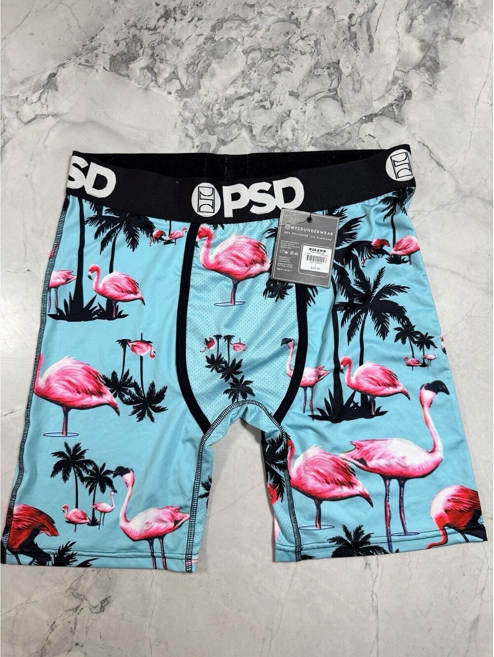 PSD Flamingo Inn Men’s Boxer Briefs Large 36-38 Blue Pink Tropical NWT